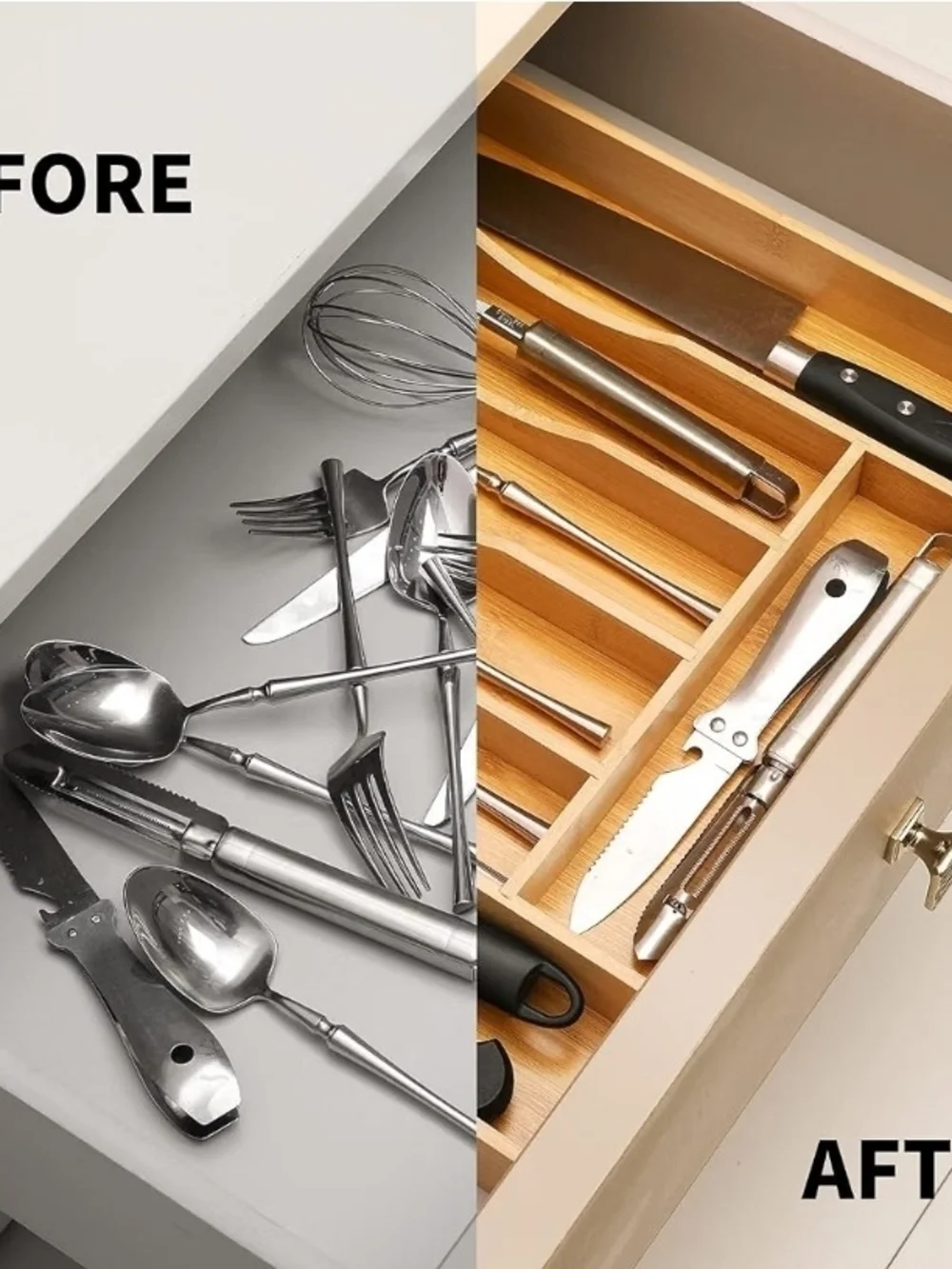 Bamboo Cutlery Drawer Organizer Tray - Natural